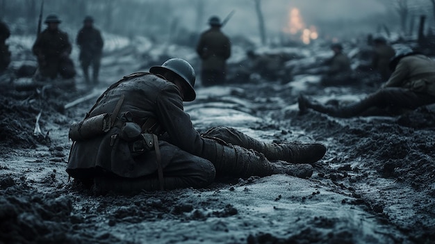 Photo quota group of wounded soldiers in world war i ducking for coverquot