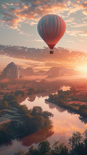 quotA Hot Air Balloon Floating Over a Scenic Landscapequot