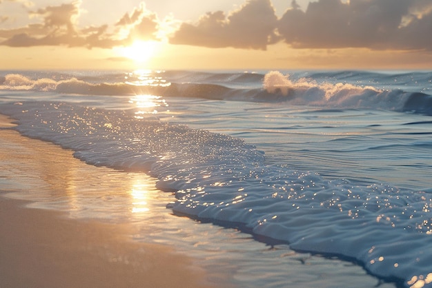 quotA Sandy Beach at Sunset with Gentle Waves Lapping the Shorequot