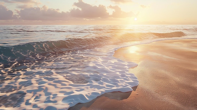 quotA Sandy Beach at Sunset with Gentle Waves Lapping the Shorequot