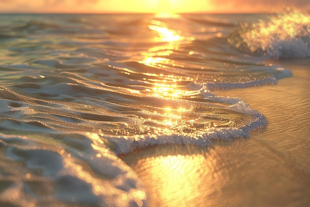 quotA Sandy Beach at Sunset with Gentle Waves Lapping the Shorequot