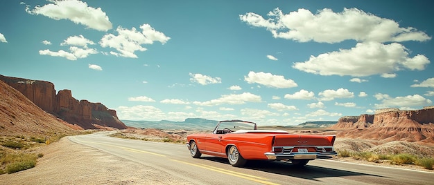 quotAerial View of a Classic Red Convertible Cruising on Route 66quot