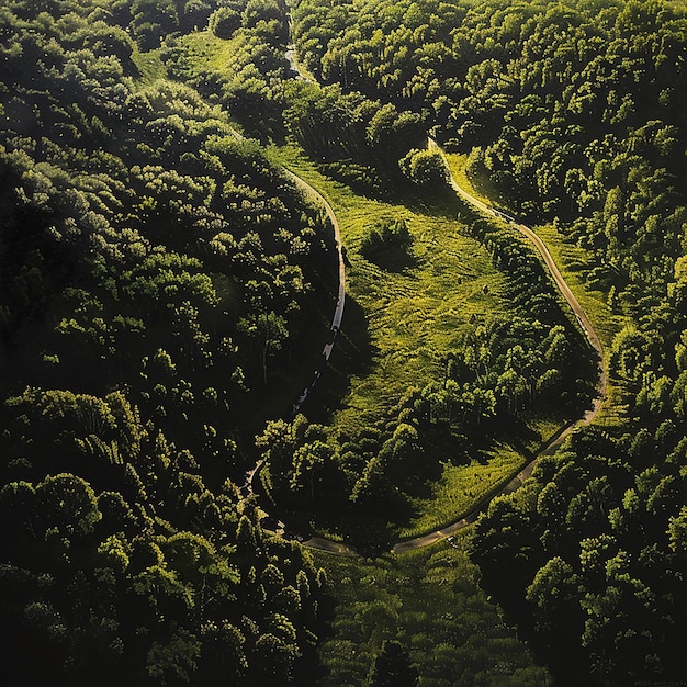 quotAerial View of Winding River Through Lush Forestquot