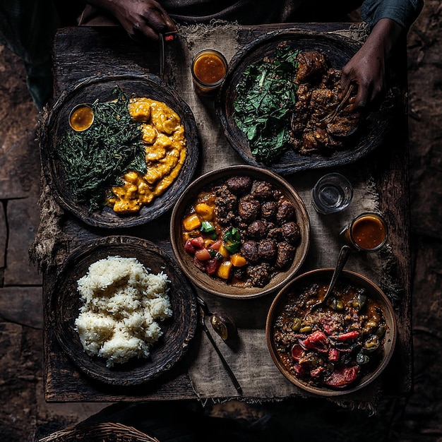 Photo quotafrican cooked meals on a table with ugaliquot