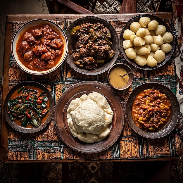 quotAfrican Cooked Meals on a Table with Ugaliquot