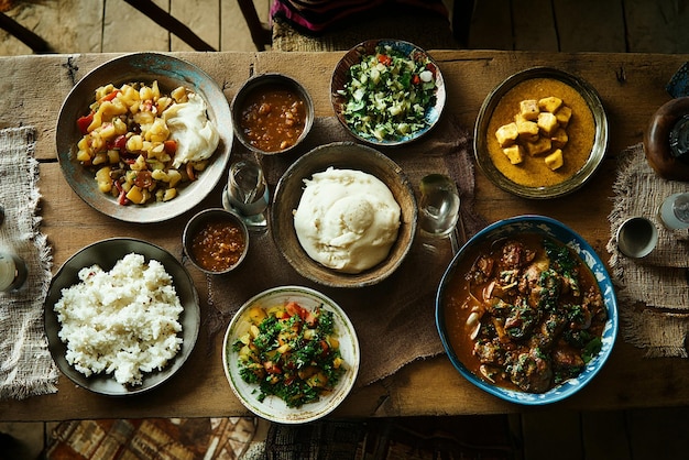 quotAfrican Cooked Meals on a Table with Ugaliquot