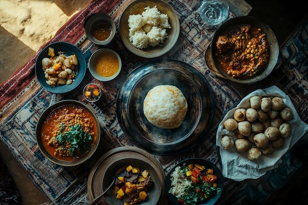 quotAfrican Cooked Meals on a Table with Ugaliquot