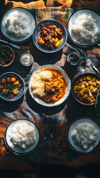 Photo quotafrican cooked meals on a table with ugaliquot