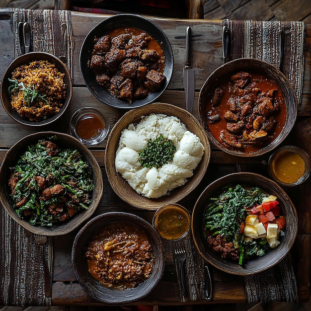 Photo quotafrican cooked meals on a table with ugaliquot