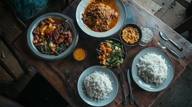 Photo quotafrican cooked meals on a table with ugaliquot