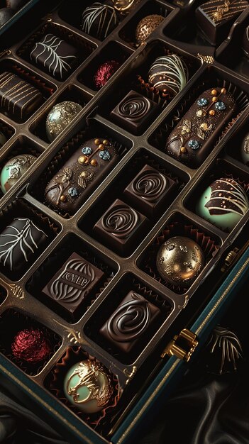 Photo quotan open box of luxurious chocolates with intricate detailquot