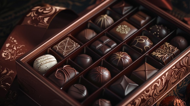 quotAn Open Box of Luxurious Chocolates with Intricate Detailquot