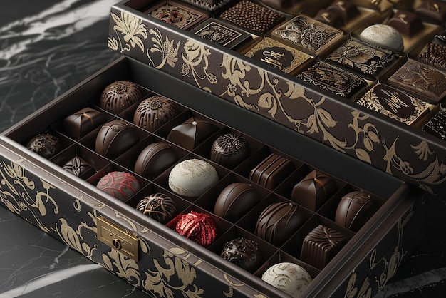 quotAn Open Box of Luxurious Chocolates with Intricate Detailquot