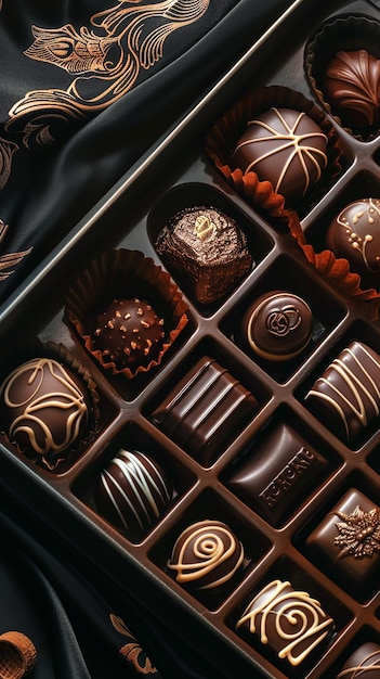 Photo quotan open box of luxurious chocolates with intricate detailquot