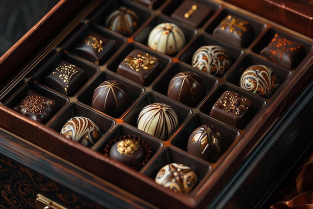 Photo quotan open box of luxurious chocolates with intricate detailquot