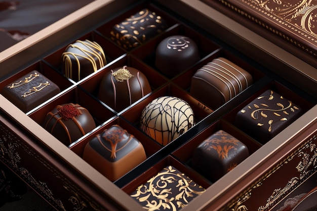 Photo quotan open box of luxurious chocolates with intricate detailquot