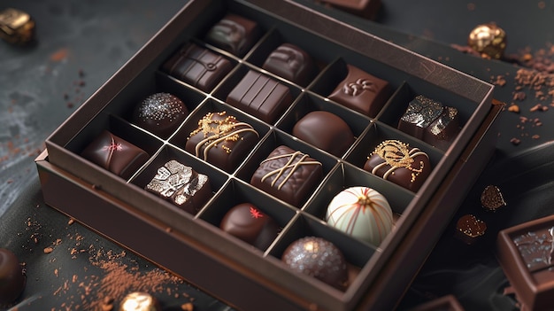 quotAn Open Box of Luxurious Chocolates with Intricate Detailquot