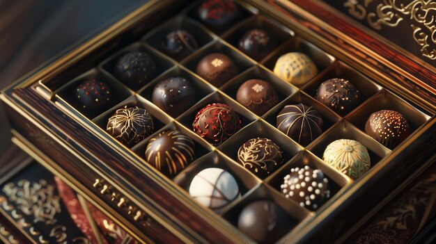 Photo quotan open box of luxurious chocolates with intricate detailquot