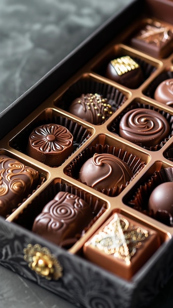 Photo quotan open box of luxurious chocolates with intricate detailquot