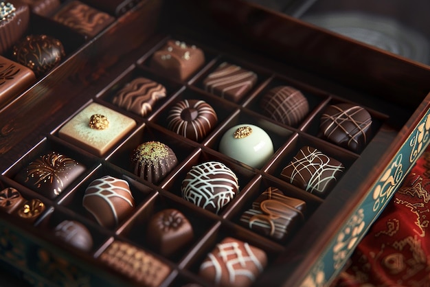 quotAn Open Box of Luxurious Chocolates with Intricate Detailquot