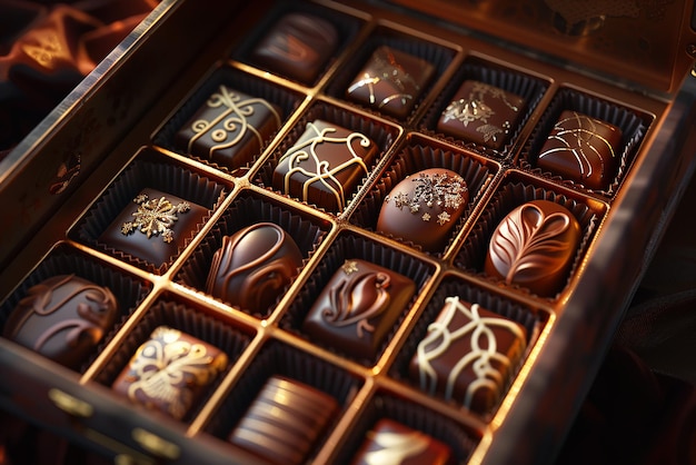 quotAn Open Box of Luxurious Chocolates with Intricate Detailquot