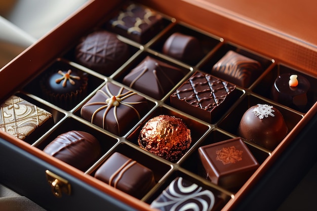 quotAn Open Box of Luxurious Chocolates with Intricate Detailquot