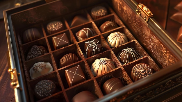 quotAn Open Box of Luxurious Chocolates with Intricate Detailquot