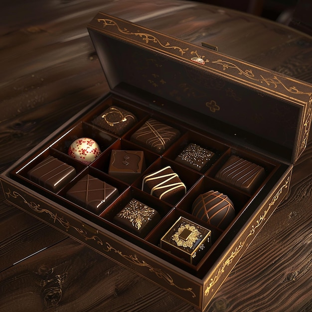 quotAn Open Box of Luxurious Chocolates with Intricate Detailquot