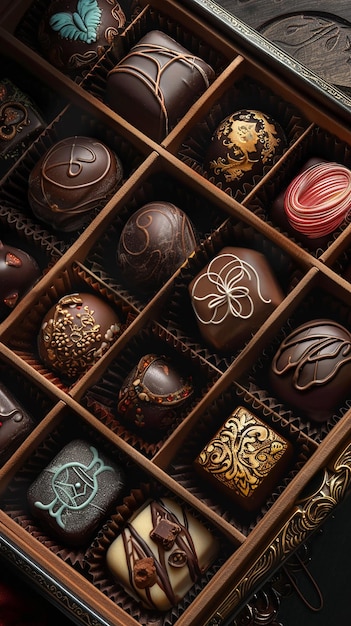 Photo quotan open box of luxurious chocolates with intricate detailquot