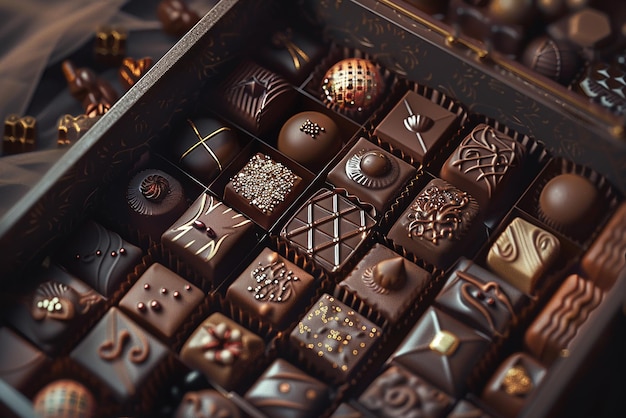 quotAn Open Box of Luxurious Chocolates with Intricate Detailquot