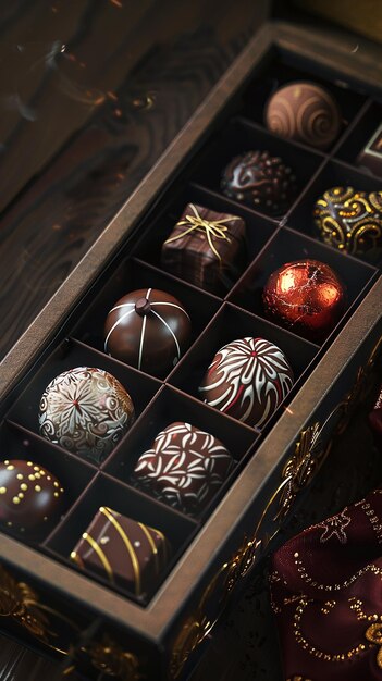 Photo quotan open box of luxurious chocolates with intricate detailquot