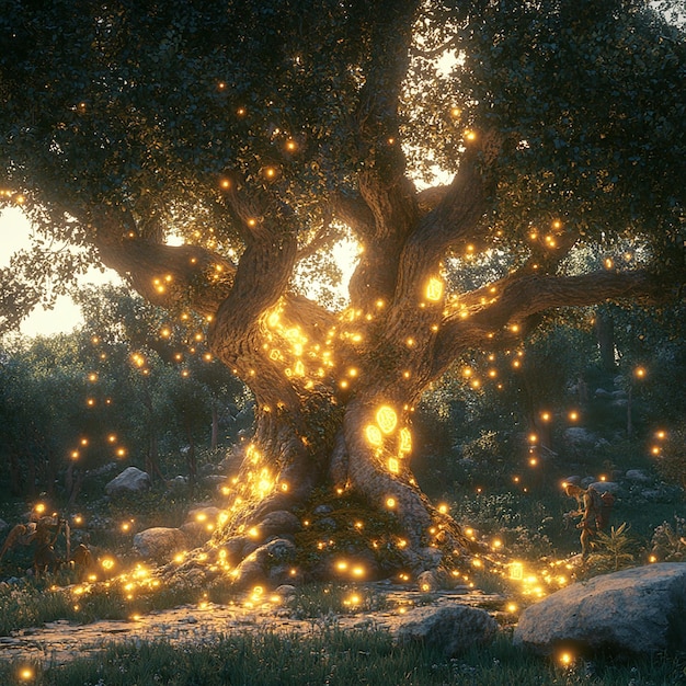 Photo quotancient enchanted tree with glowing magical runesquot