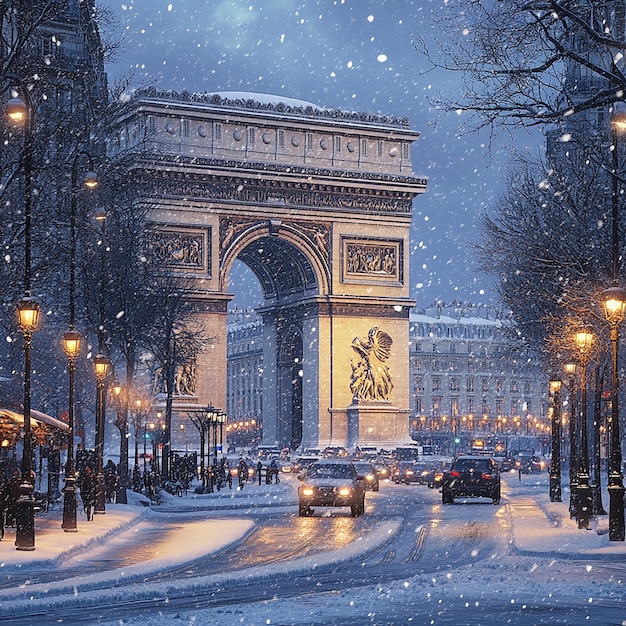 Photo quotarc de triomphe in a snowy parisquot