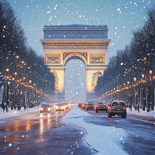 Photo quotarc de triomphe in a snowy parisquot