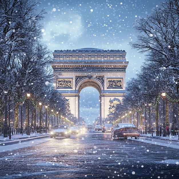 Photo quotarc de triomphe in a snowy parisquot