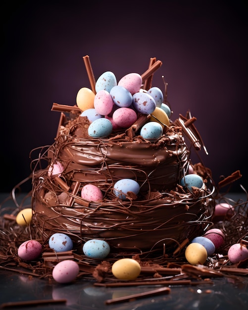 quotArtisan Chocolate Nest Cake with Pastel Easter Eggs