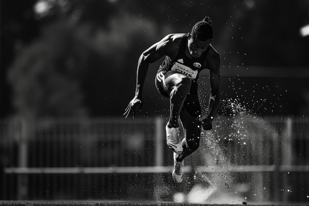 Photo quotathlete midflight long jumper captured in actionquot isolated on white background