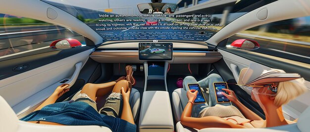 Photo quotautonomous car interior with relaxed passengersquot