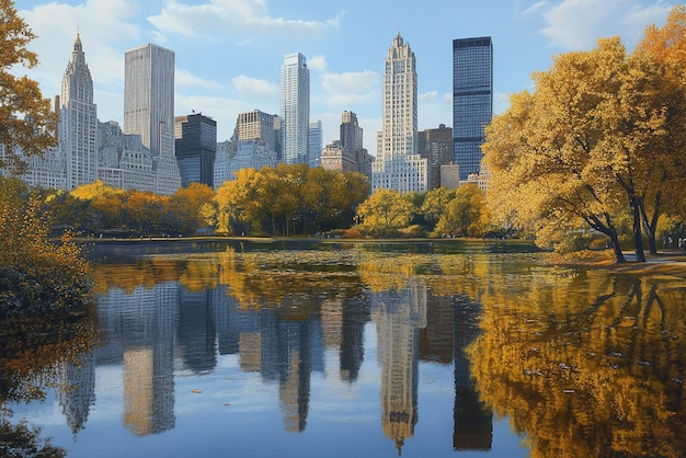 quotAutumn Reflections of New York City Skyscrapers on the Lakequot