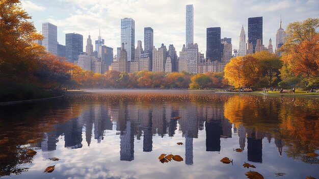 quotAutumn Reflections of New York City Skyscrapers on the Lakequot