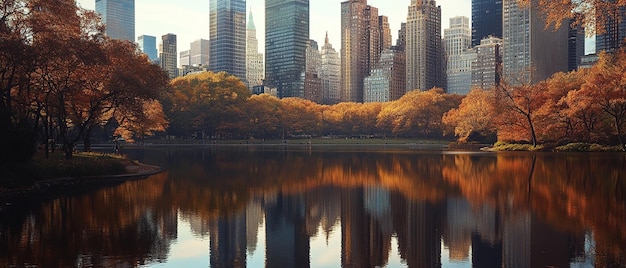 quotAutumn Reflections of New York City Skyscrapers on the Lakequot