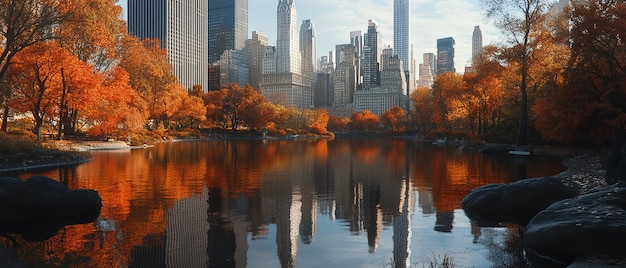 quotAutumn Reflections of New York City Skyscrapers on the Lakequot