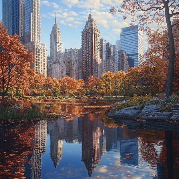 quotAutumn Reflections of New York City Skyscrapers on the Lakequot