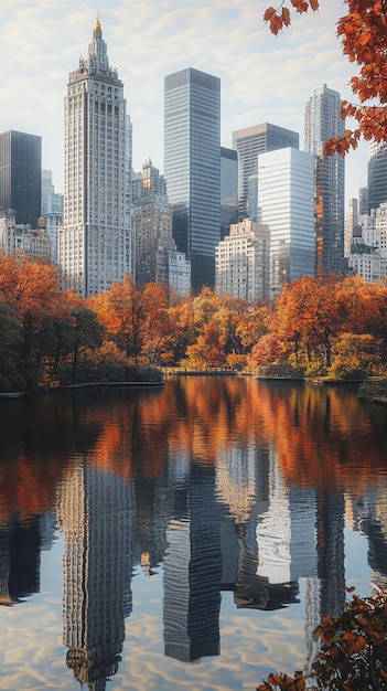 quotAutumn Reflections of New York City Skyscrapers on the Lakequot