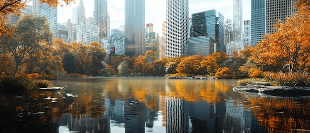 quotAutumn Reflections of New York City Skyscrapers on the Lakequot