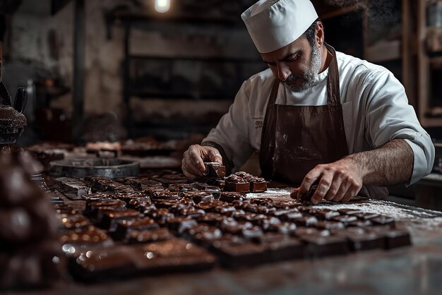 Photo quotbaker crafting delicacies in a chocolate workshopquot