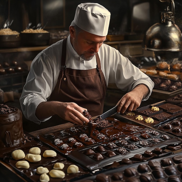 Photo quotbaker crafting delicacies in a chocolate workshopquot