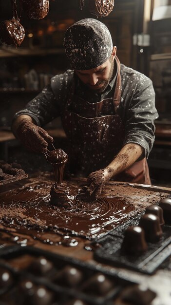 Photo quotbaker crafting delicacies in a chocolate workshopquot