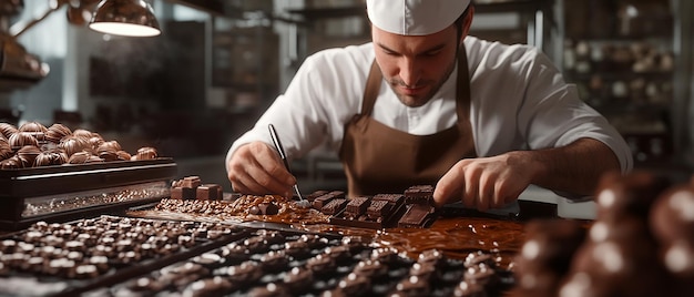 Photo quotbaker crafting delicacies in a chocolate workshopquot