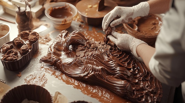 Photo quotbaker crafting an intricate chocolate sculpturequot